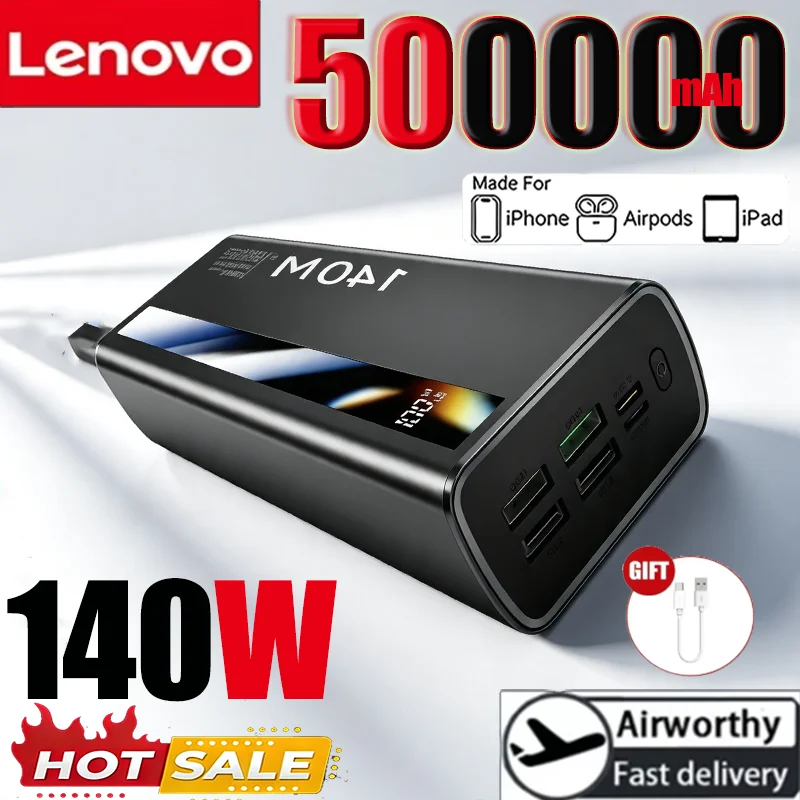 Image of Lenovo CCC 500000mAh 140W Powerbank Superschnelles Laden Tragbares Akkuladegerät Ultra-Kapazität LED-Digitalanzeige