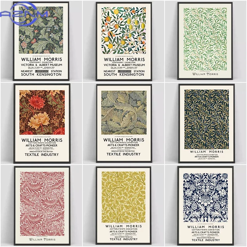 AZNM AZNM William Morris Canvas Painting Museum Exhibition Poster Gallery Modern Wall Art Retro Flower Pictures for Living Room