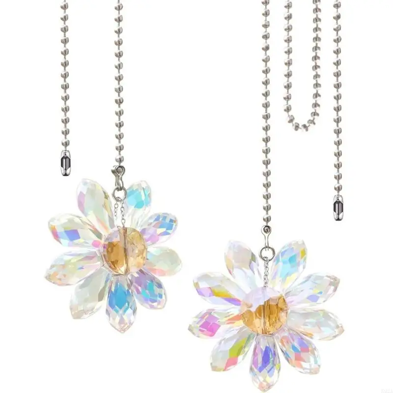 K92A Pack of 2 Crystals Flower Pull Chains for Ceiling Fan and Lamp Decoration