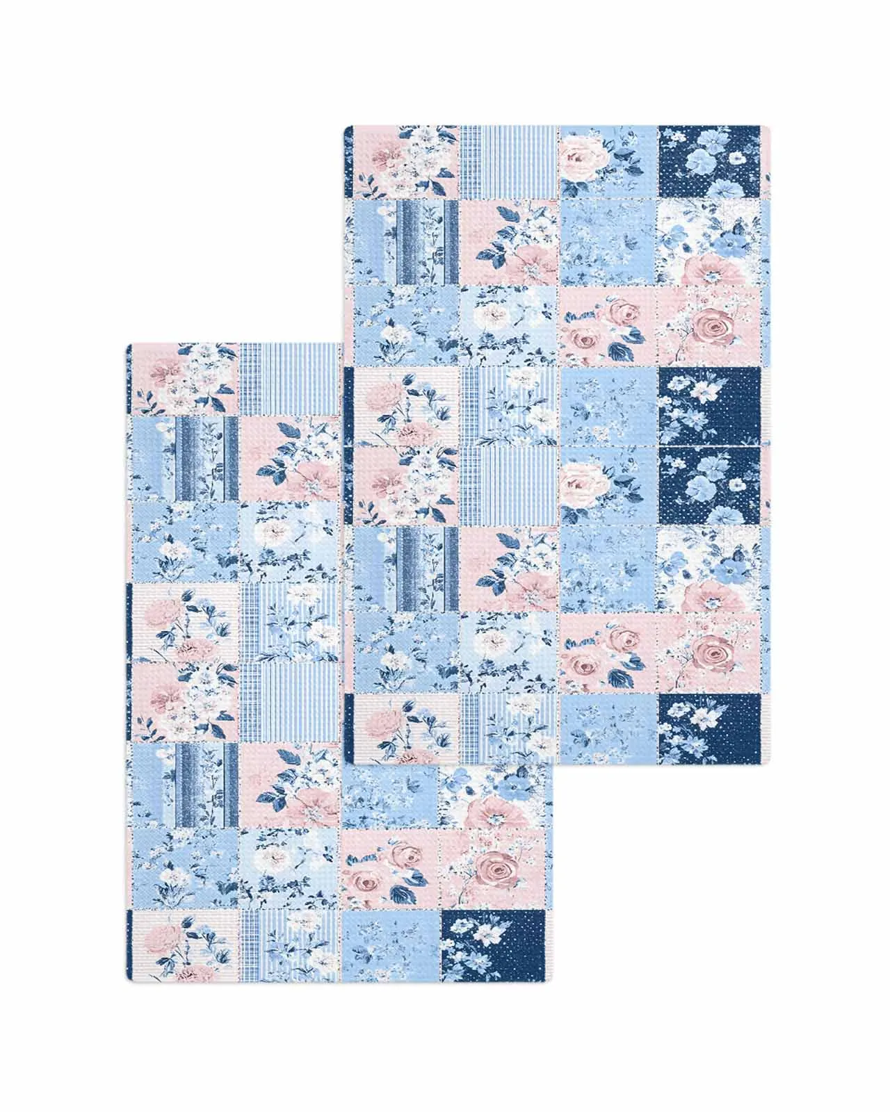 Floral Patchwork Farmhouse Vintage Blue Pink 30*30cm Waffle Microfiber Kitchen Towel Soft Cleaning Cloth Scouring Pad Wiping Rag