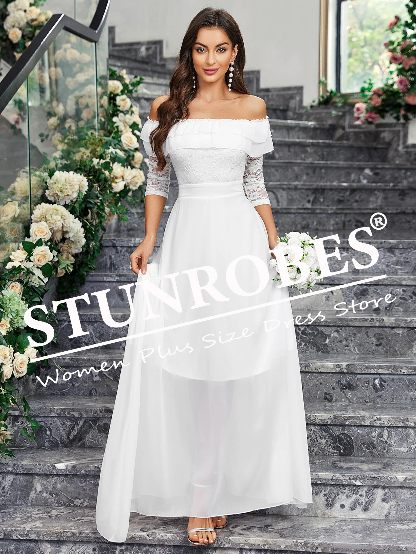 Elegant A Line Tulle Wedding Dresses For Women Bride V-Neck Lace Appliques Bridal Gowns Ball Sexy Off Shoulder Vestido De Novia