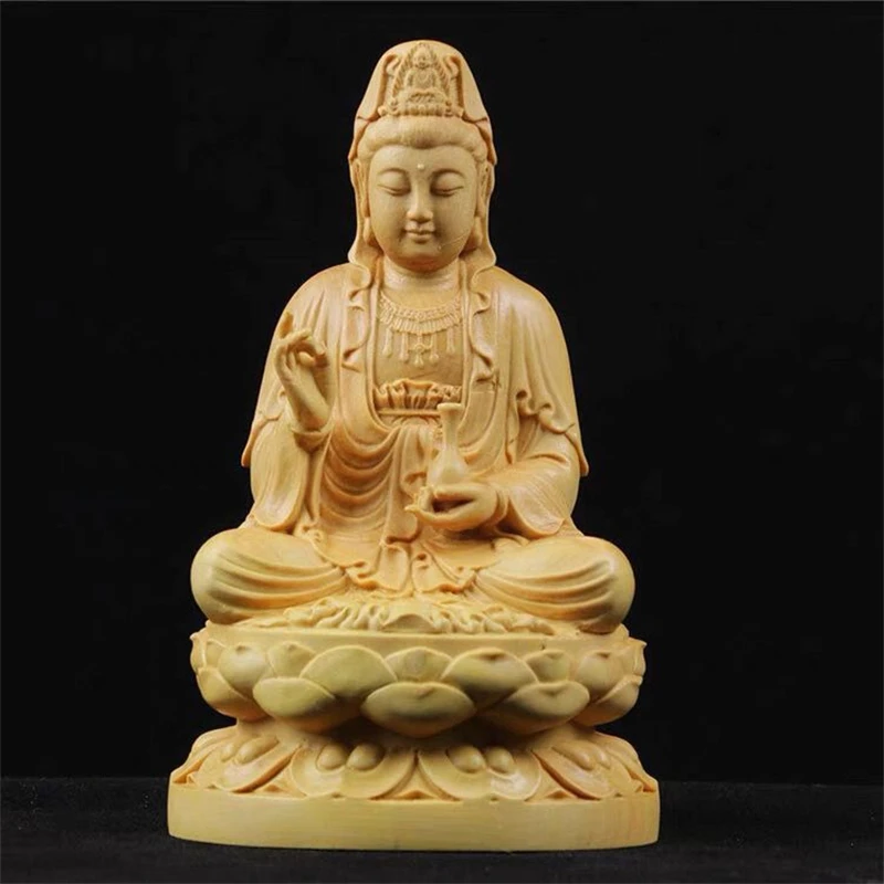 Figurine de bodhisattva Guanyin Carimplantée en bois, sculpture de bouddha, artisanat porte-bonheur, statue d'Avalokitesvara pour la décoration de la maison, 4 po