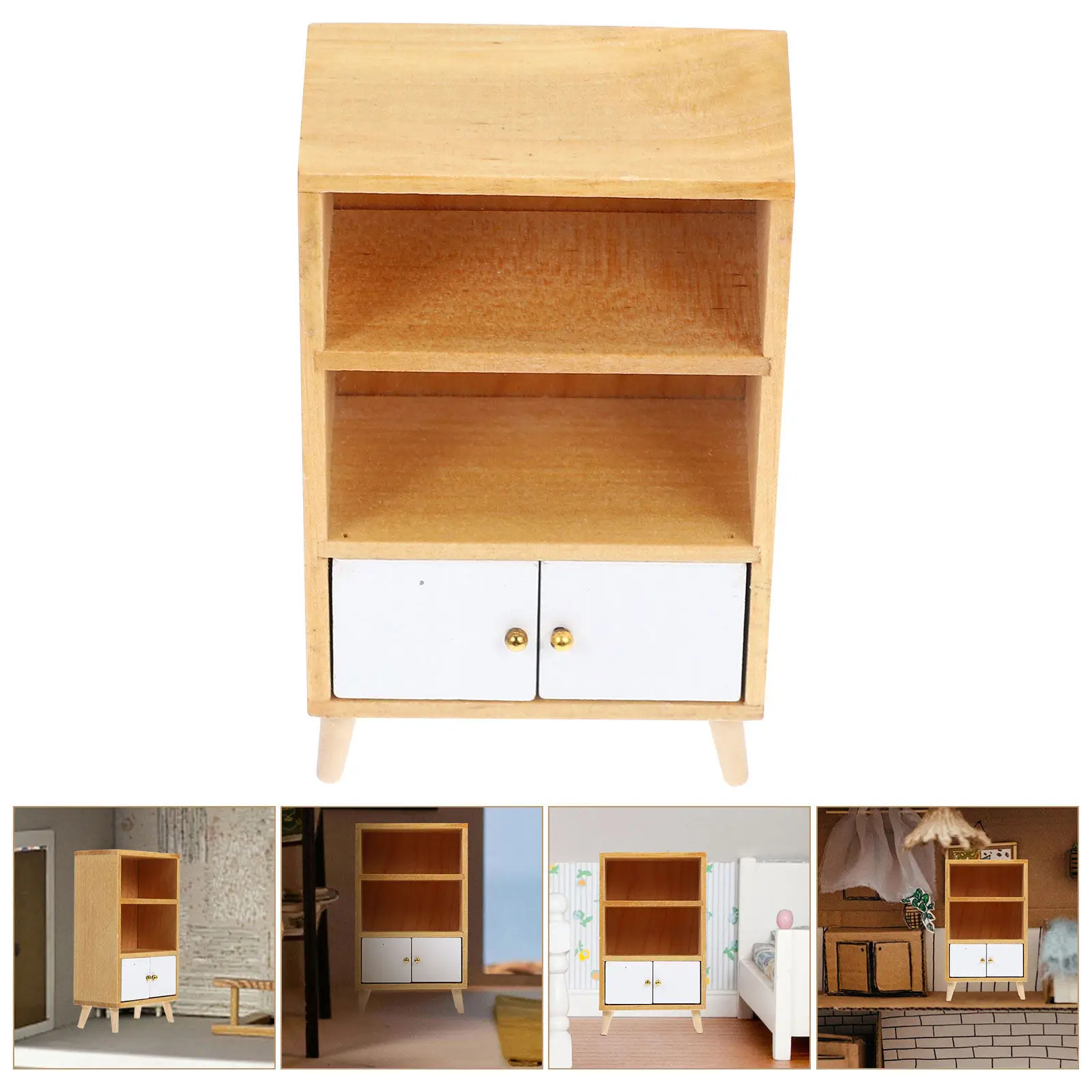 

Миниатюрная деревянная книжная полка, мебель для микродома, крошечный шкафчик, миниатюрная витрина для декора детской комнаты, мини-деревянный шкаф