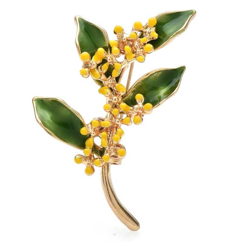 Wuli&baby Fragrant Flower Brooches For Women Yellow Enamel May Flower Plants Party Casual Brooch Pin Gifts