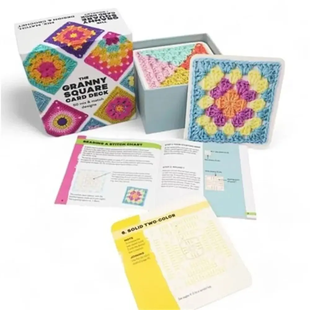 Embroidery Thread Knitted Pattern Cards Set Braided Rope Wrapping Granny Square Card Deck DIY 50 Cards Knitting Kit for Adults