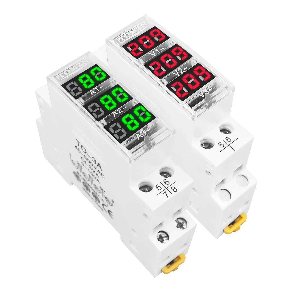 Din Rail 18mm AC 40-500V 220V 380V Voltage Meter Ammeter Single Three Phase Modular Indicator LED Digital Display Detector NEW