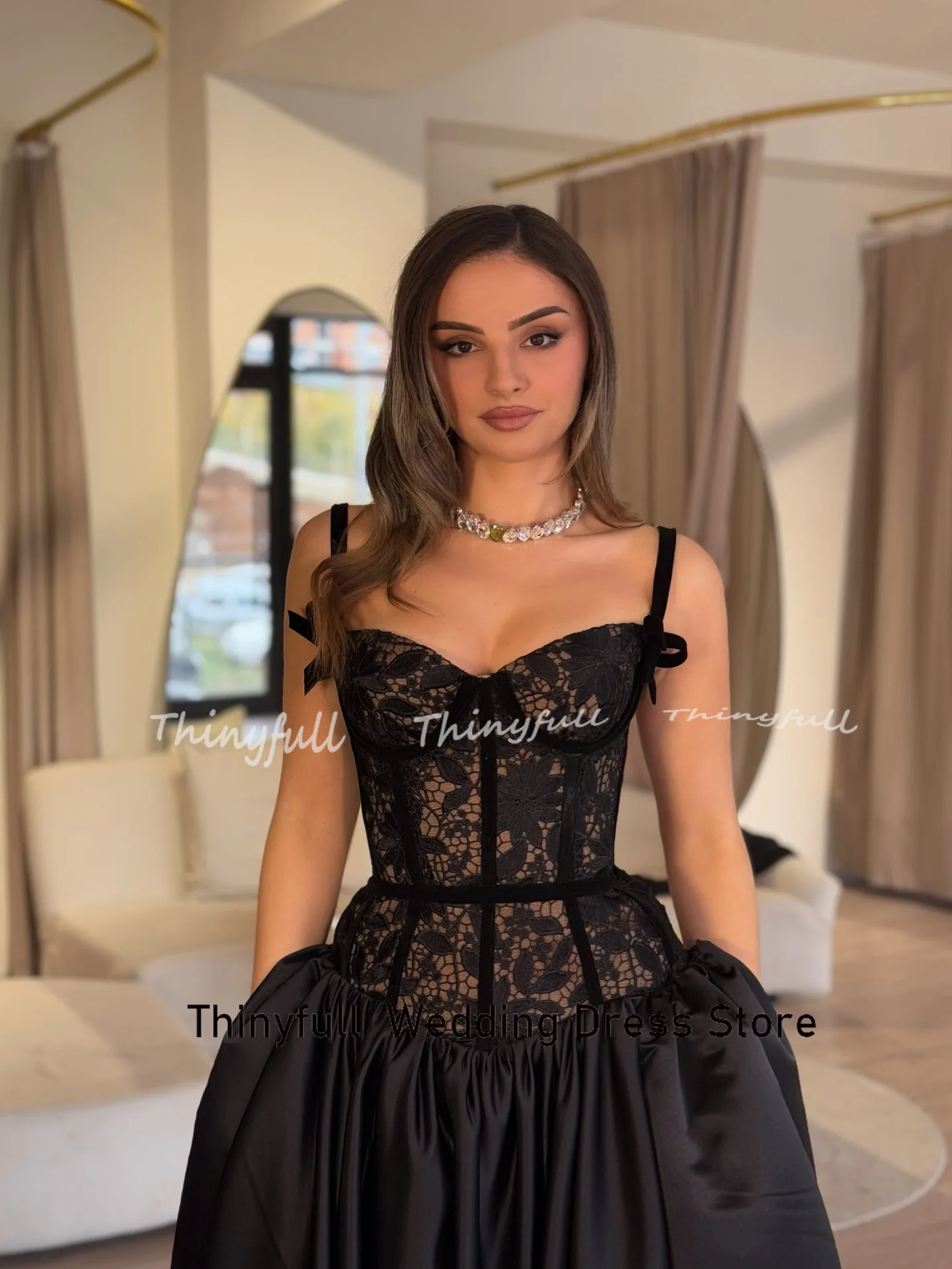 Thinyfull a-ligne Satin/dentelle robes de bal chérie sans manches robe de soirée 2026 longue robe formelle robes de soirée personnalisé