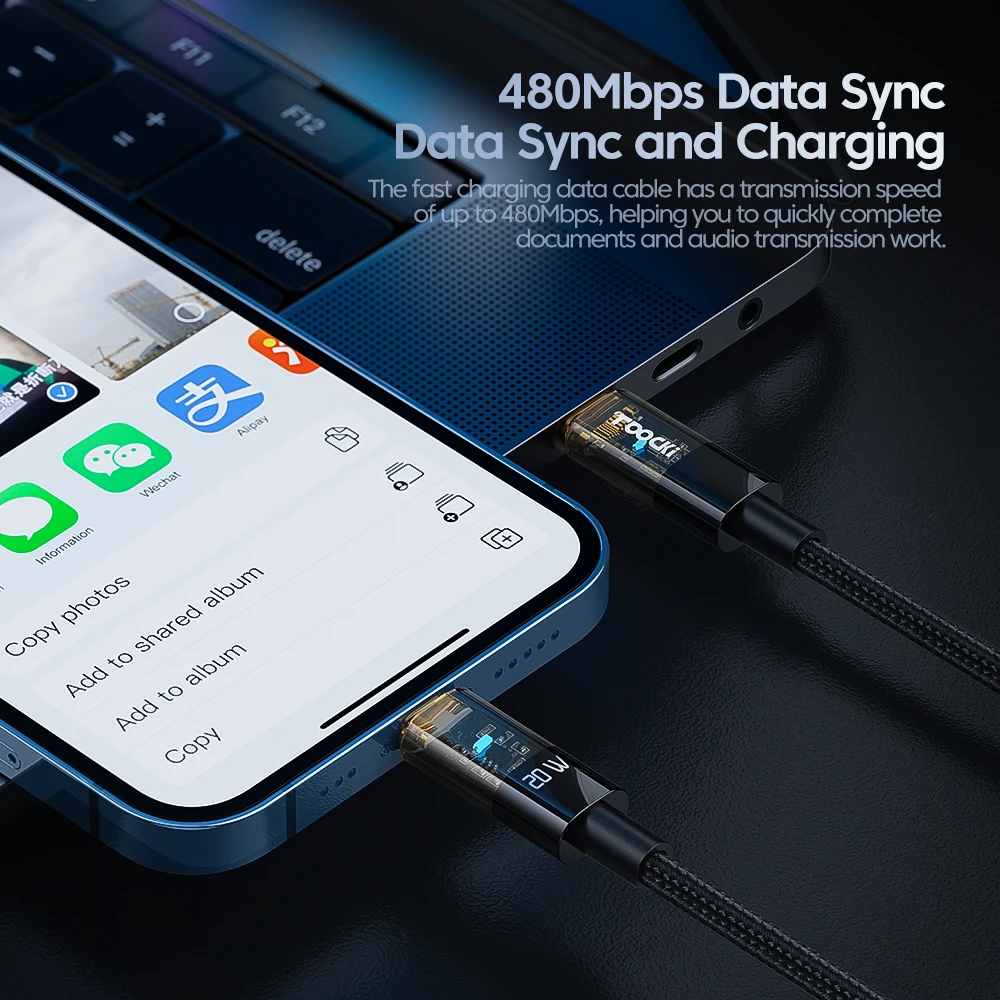 Toocki 6A 100W Transparent Type-C Cable 480Mbps Data Transmission Fast Charging USB C Cable For Samsung Huawei Xiaomi Phones Lap
