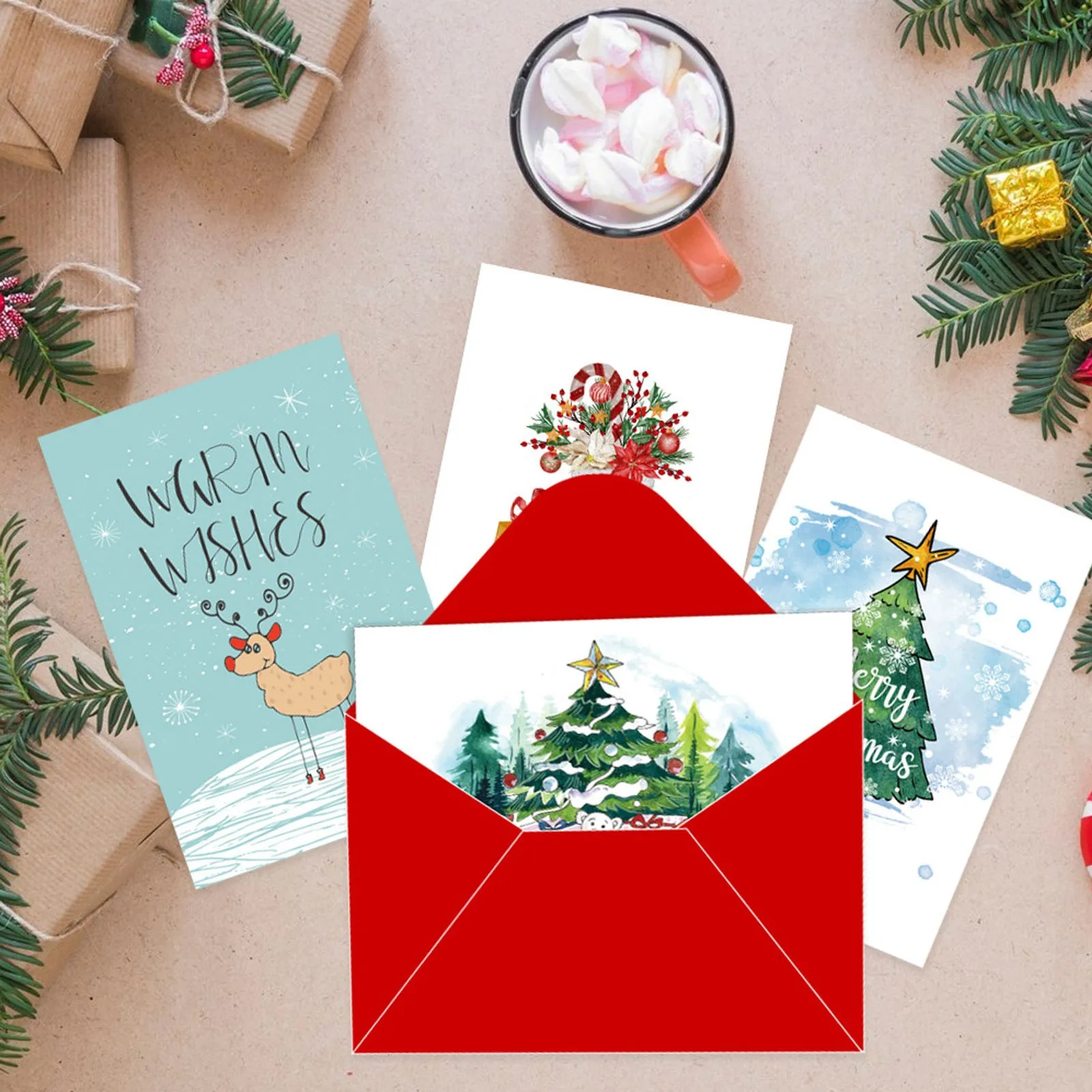 Portable Christmas Card Set Folded Envelope Holiday DIY Handwritten Blessing Christmas Card Suitable for Christmas Gift 2025