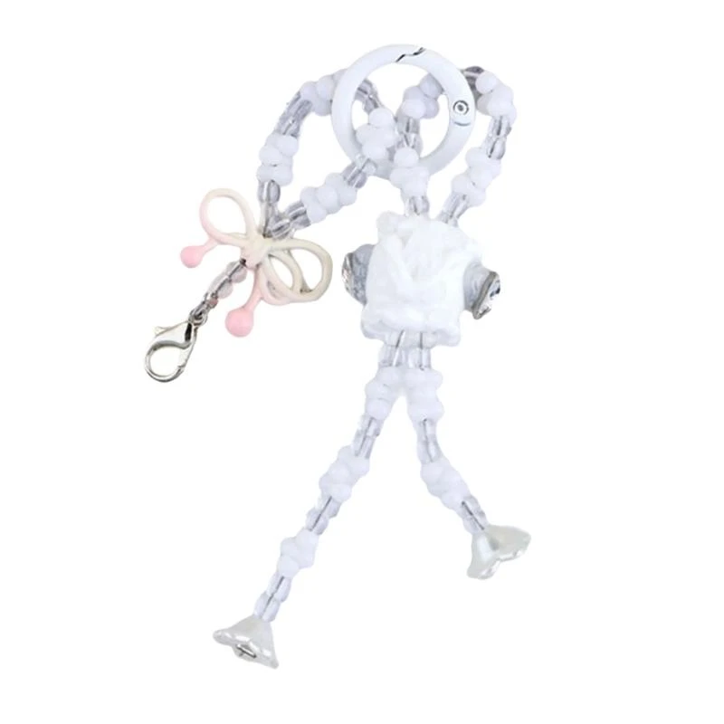 C1FC Artistic Bowknot Pendant Keychain Colorful Beaded Keyring Handmade Bag Accessory Backpack Decoration for Trendsetters