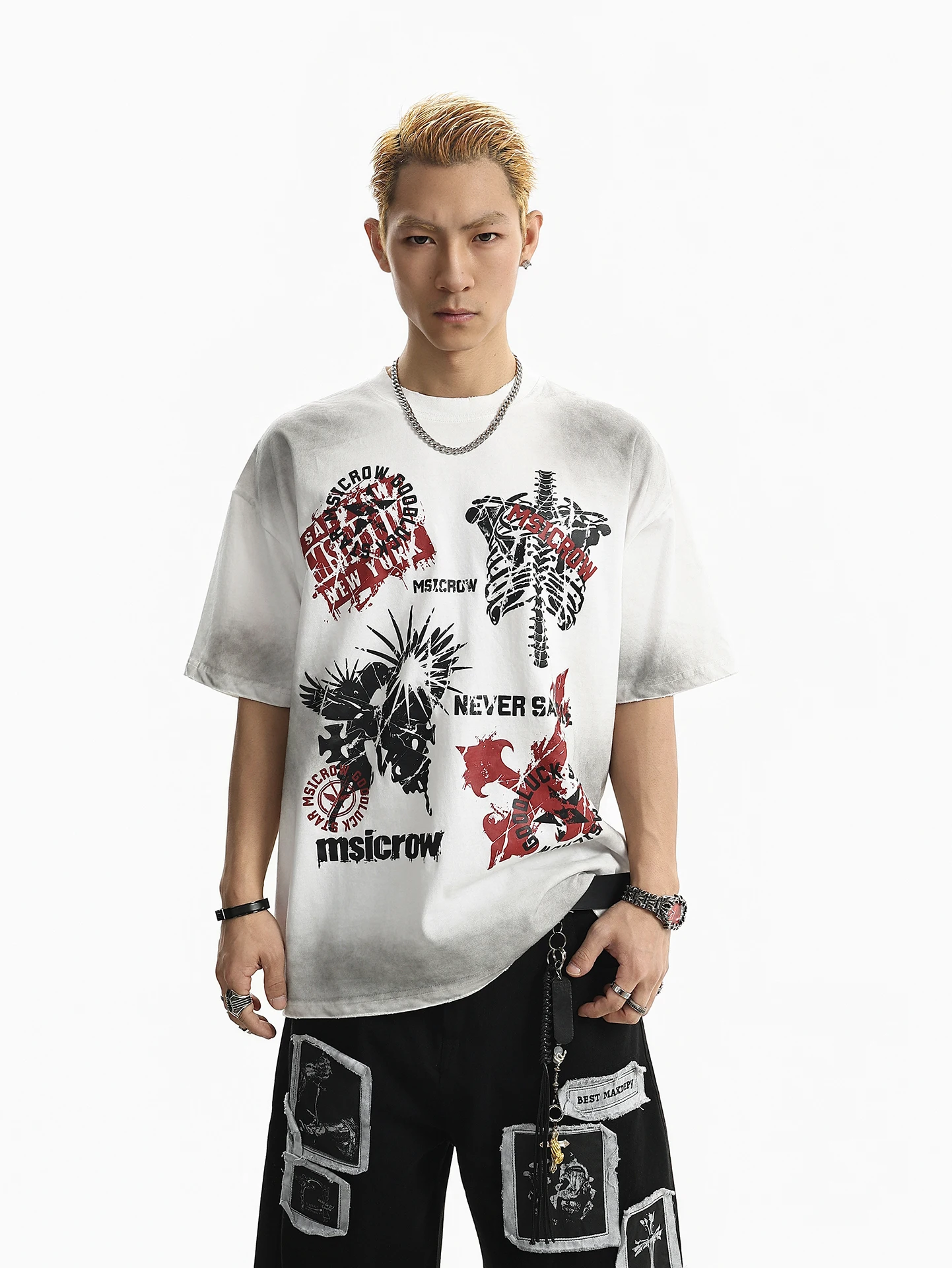 

BETEBULE American High Street Style Men's T-shirt round Neck Short Sleeve Dyeing Printing Loose Fit Summer Trendy Top