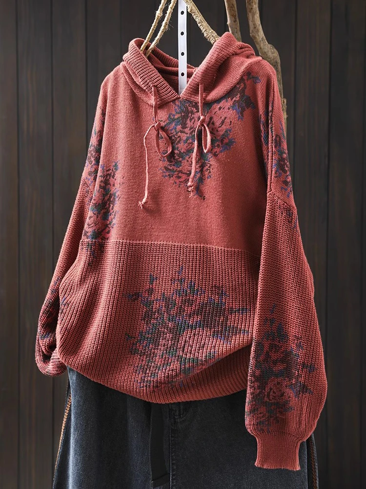 Pull à Capuche Décontracté à Manches sulfpour Femme, Style Vintage, Imprimé Floral, Nouvelle Collection Printemps 2025, M380