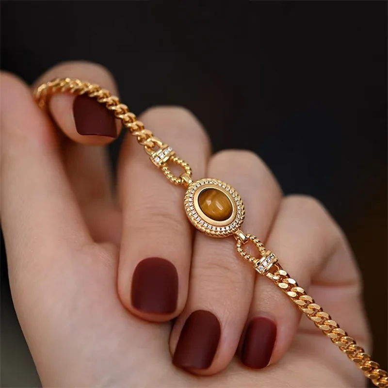 New Fashion, Light Luxury, High Grade Tiger Eye Stone Jewelry Bracelet Set, Women\'s Gift, Banquet Jewelry, 2023