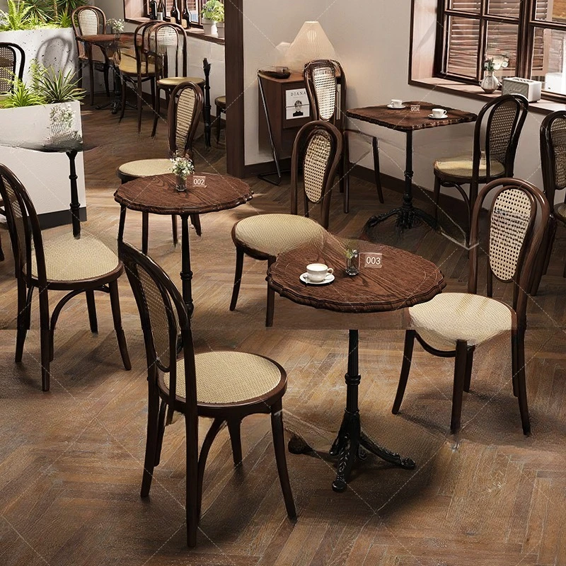 

Round table, coffee chairs, clear bar, restaurant, solid wood, retro, bar