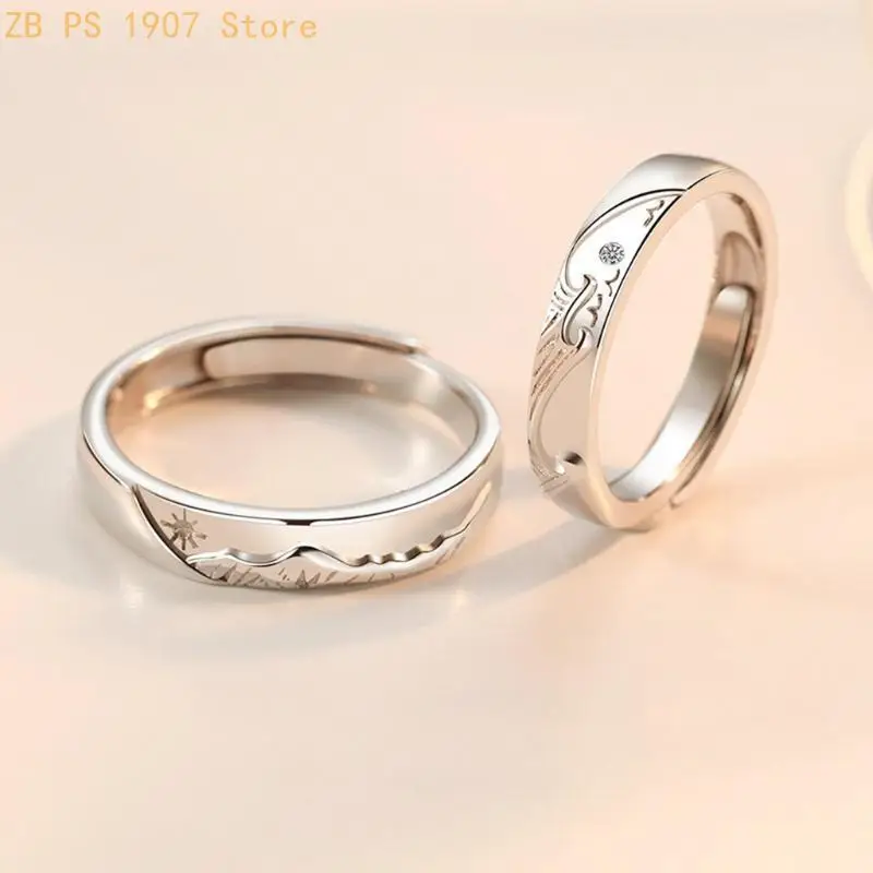 Mountain Sea Open Ring Adjustable Lovers Ring for Him Her Girlfriend Boyfriend 55KA