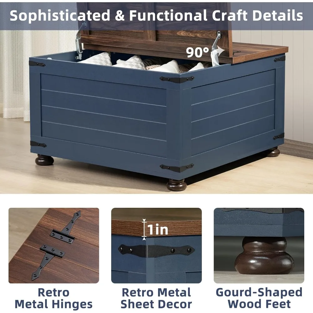 طاولة قهوة مع مساحة تخزين مخفية، طاولة مركزية مربعة بسعة 59 جالون لغرفة المعيشة، طاولات كوكتيل خشبية ريفية مع قلابة