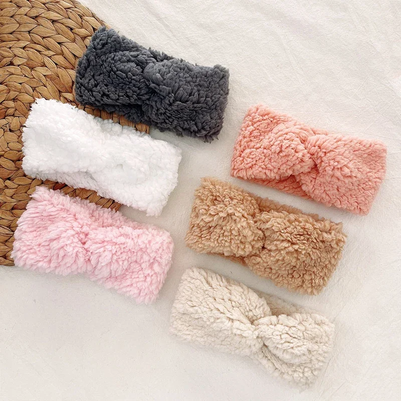 Winter Warm Fleece Baby Headband Solid Color Cross Knot Hair Accessories Casual Kids Elastic Hair Band Infant Toddler Headwear