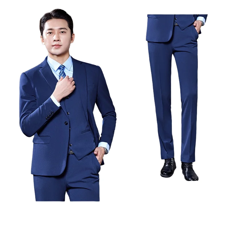 Suit (Blazer+ Vest + Pants) Men's Fashion Business British Style Gentleman Solid Color Interview Application Formal Casual Suit