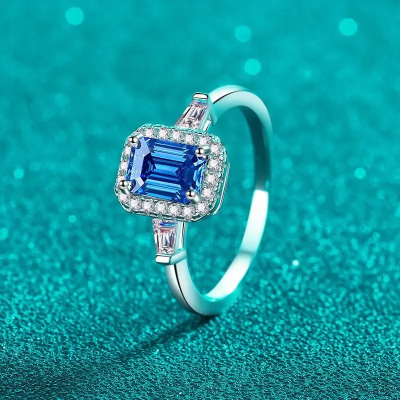 18K Gold Women's Ring PT950 Platinum Moissanite Ring Blue Diamond Light Luxury Elegant Daily Matching