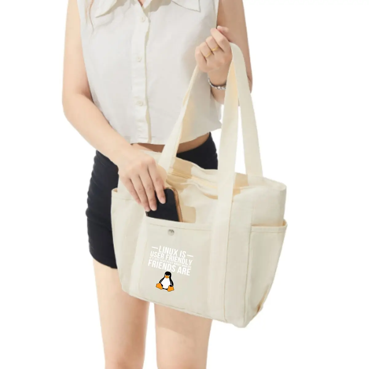 Linux Penguin Tech Open - Source Humor Design Lightweight Multi-Pocket Shoulder Bag Versatile Shopping Crossbody