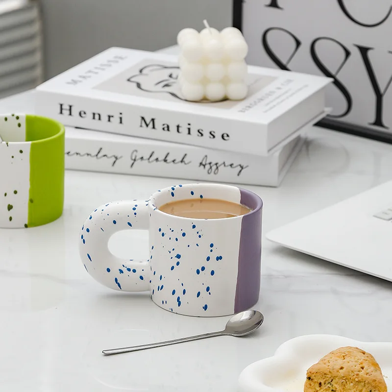 New splash ink assorted color ceramic milk oatmeal afternoon tea coffee cup fat cup