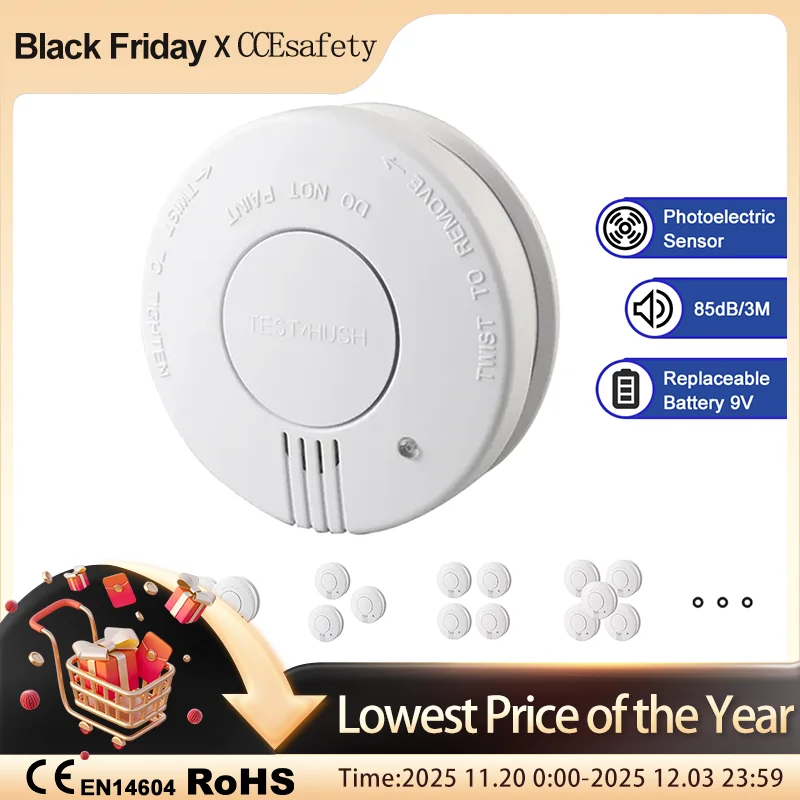 Smoke Detector 9V Replaceable Battery Smoke And Fire Alarm Smoke Sensor Low Battery Beep For Kitchen Bedroom Office CE EN14604