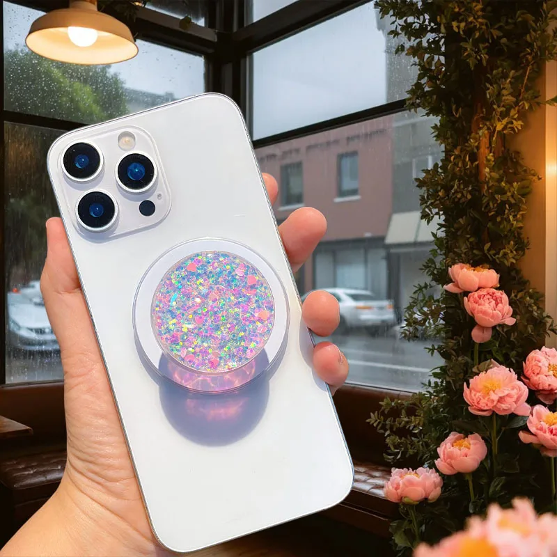 

Bling Glitter Quicksand Phone Grip Holder Magnetic Luxury Phone Airbag Desktop Stand Bracket Foldable Finger Socket Cell Decor
