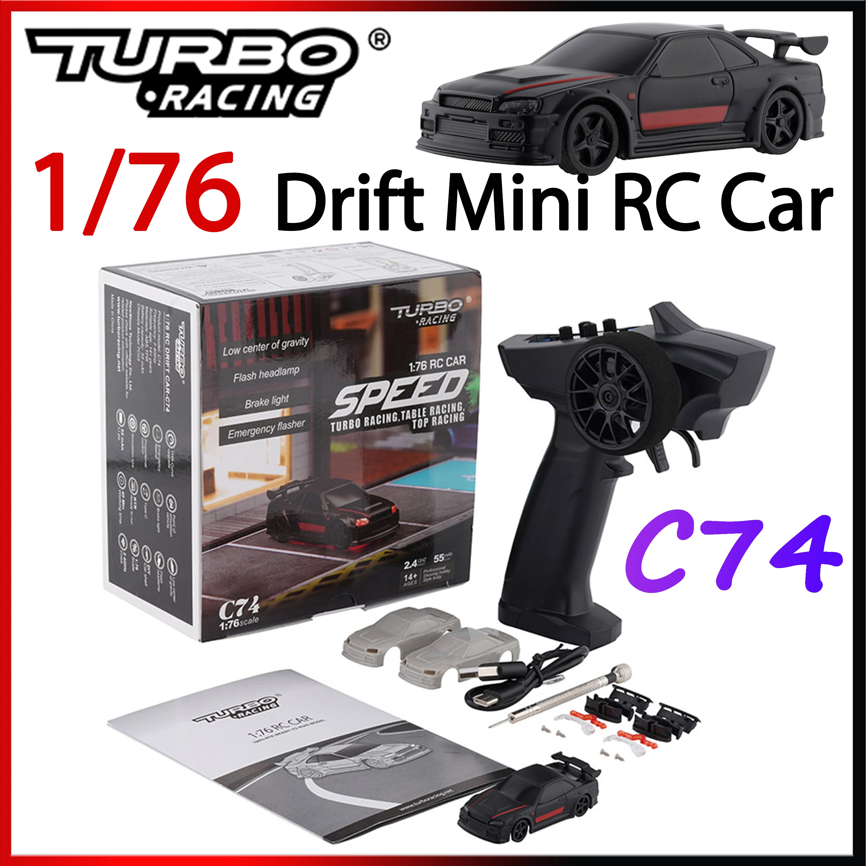 

Turbo Racing 1/76 C74 RC Drift Car Полностью пропорциональный настольный портативный пульт дистанционного управления Дорожная модель для детей Взрослых Игрушки Подарки DIY