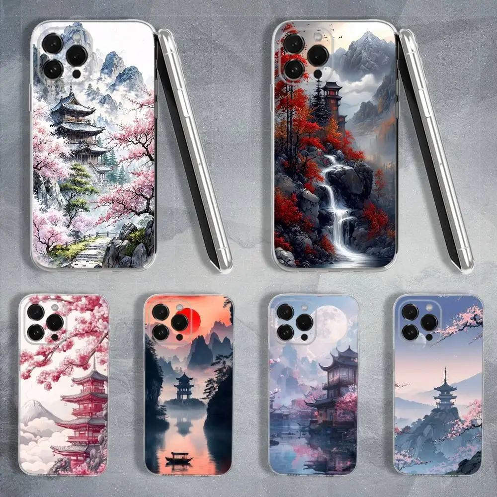 

Art Painting Chinese Style Phone Case For iPhone 16,15,14,13,12,11 Pro,Max,Plus,X,XS,XR,SE,Mini Transparent Soft Cover