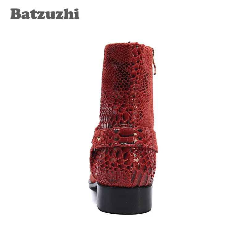 Batzuzhi جلد طبيعي حذاء من الجلد الرجال قبعات رعاة البقر الغربية أحذية الرجال أشار طرف معدني دراجة نارية بوتاس Hombre ، Pluz أحجام 38-46 #5
