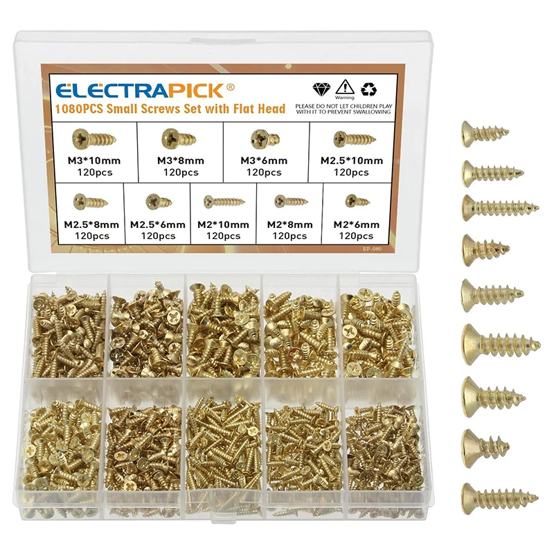 

1080 шт. Electrapick винт с плоской головкой, с перекрестными ремешками золотого цвета привод и крестообразным шлицем из дерева маленький винт мебель деревянные аксессуары для ванной