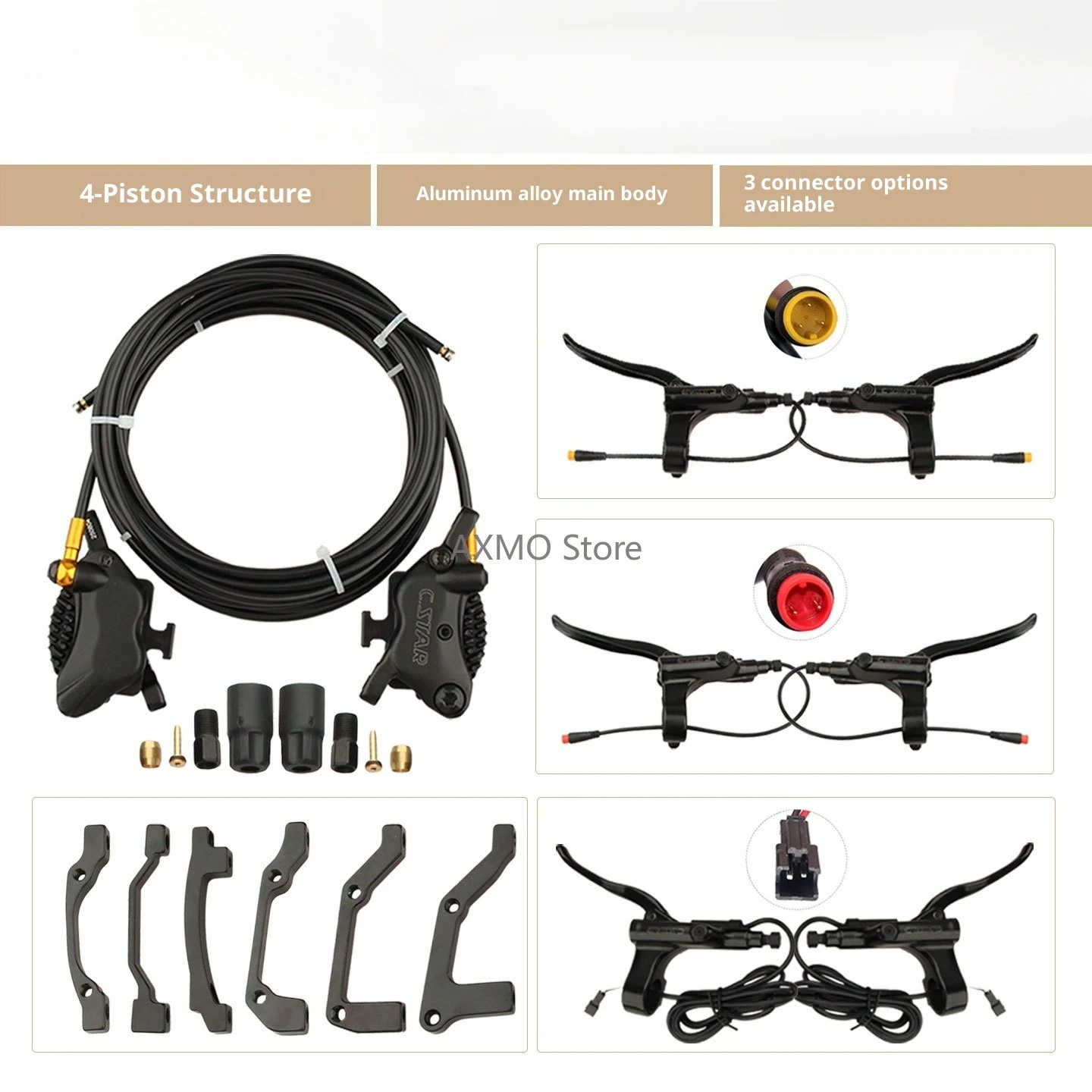 

C.STAR Four-Piston Cooling Brake Caliper Hydraulic Brake 2-Pin 3-Pin SM2A Hydraulic Disc Brake Lever for E-Scooter Accessories