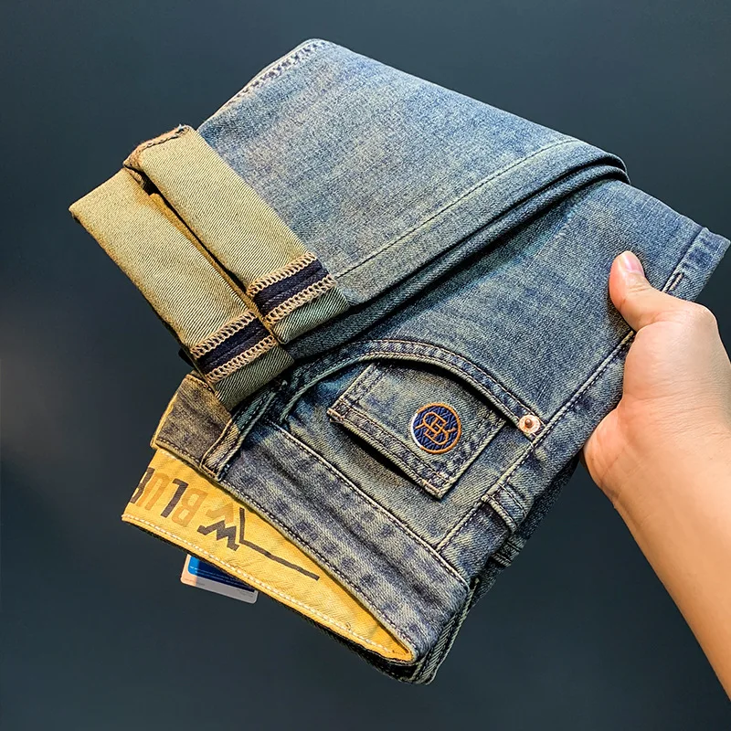 Summer Thin American Jeans Men's Trendy Retro Loose Elastic Casual Pants2024New Straight Trousers