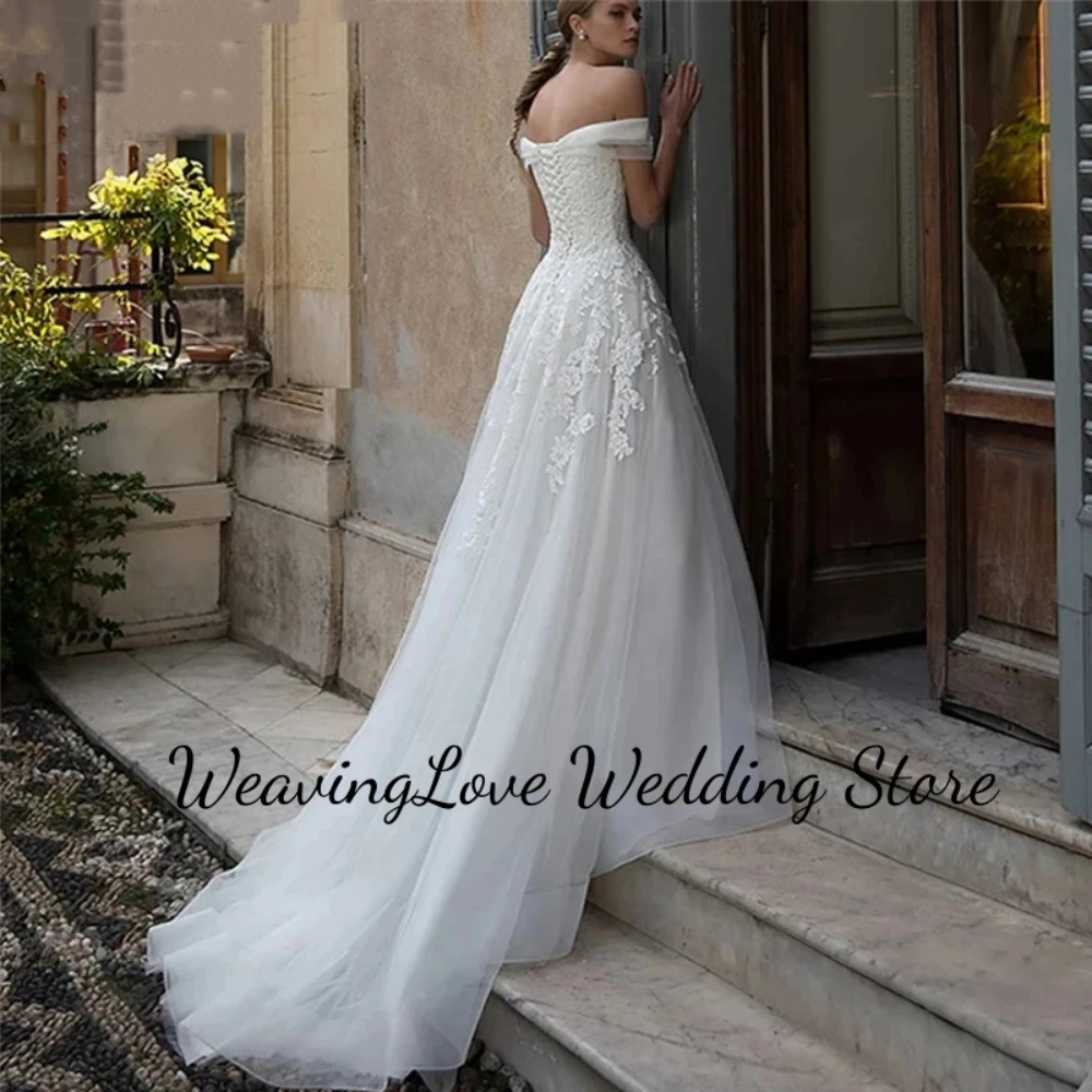 Robe de mariée en tulle vintage avec dentelle au dos, col en V, hors de l'initiative, ligne A, robe éducative, Para Mujer Made