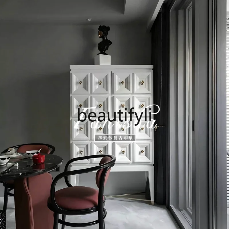 

American Style Light Luxury Wine Cabinet Solid Wood White Living Room Storage Wall-Mounted Sideboard Partition Display Cabinet