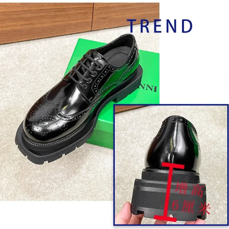 Luxury Fashion Men\'s Business Dress Shoes Genuine Leather Thick Sole Fashion Brogue Shoes High-end Oxford Shoes