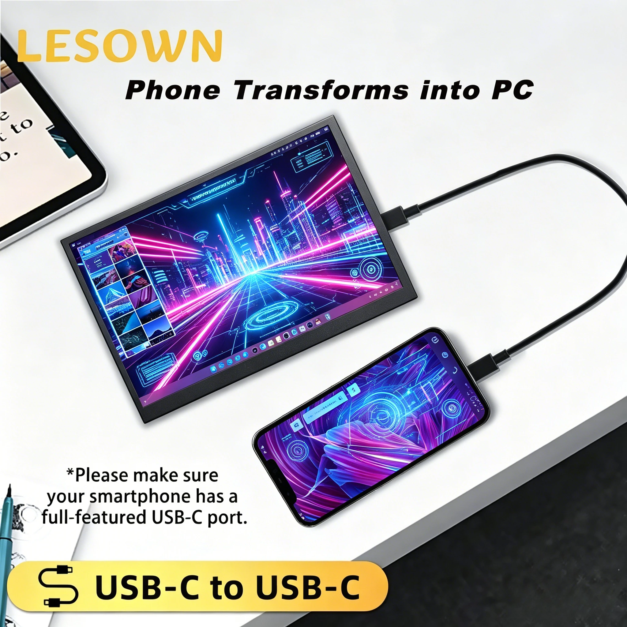 LESOWN 8.9 inch mini HDMI Touch Ultrawide Portable Monitor 1920x1200 IPS LCD Display for Windows mac OS Secondary Monitor Screen