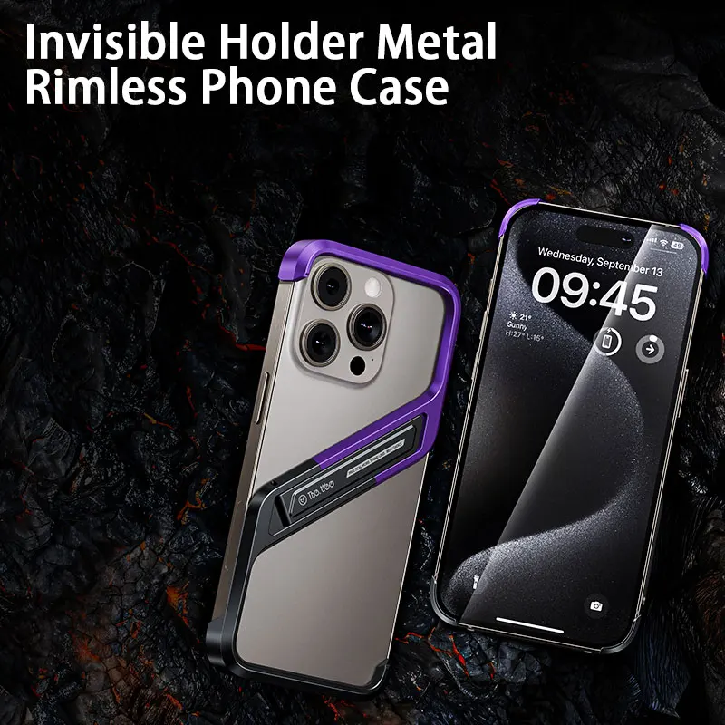 

Luxurious Metal Frameless Phone Case For Iphone 15 14 Pro Max With Stylish Geometric Stand, Ultimate Bare Metal Feel Phone Case