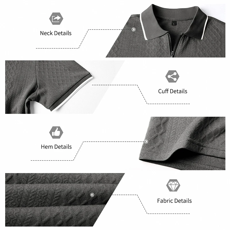 Sommer Herren Casual Business Kurzarm 9-Farben Jacquard 1/4 Reißverschluss Poloshirt | Strukturiertes Polo-Top mit Reißverschluss und kurzen Ärmeln – Detail 40