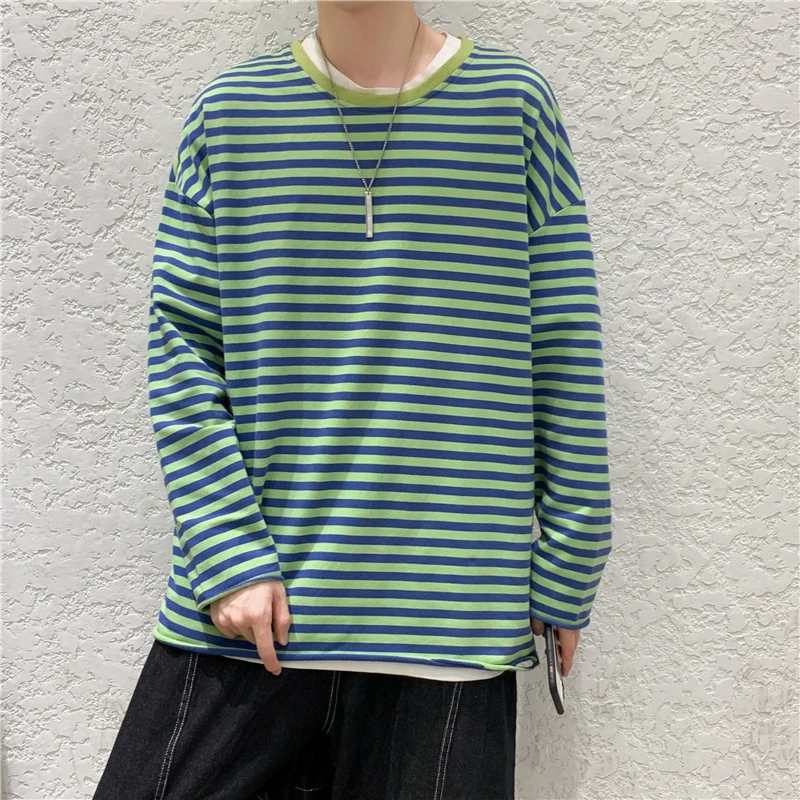 Striped Hole Autumn Spring Casual Long Sleeve Men Sweatshirts Fashion Oversized 2023 Trend Harajuku Tops New Arrival Retro Shirt