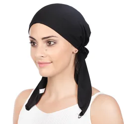 2024 New Muslim HijabTurban Hats Solid Color Head Wraps Soft Elastic Breathable Chemo Cap For Women Girls