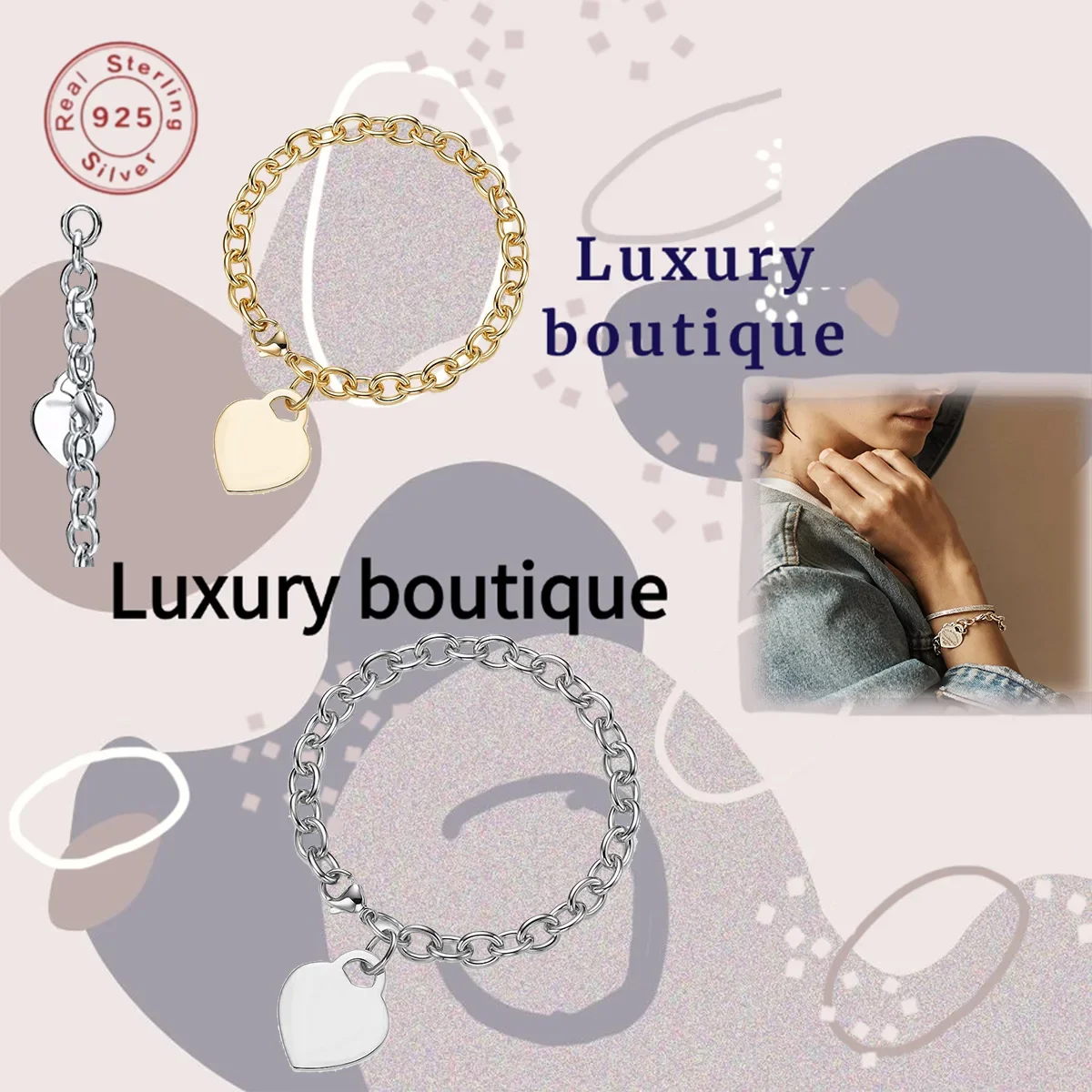 

Solid Silver S925 Bracelet with Diamond Set Lobster Buckle Love Style Luxury and Noble Couple's Day Limited Edition