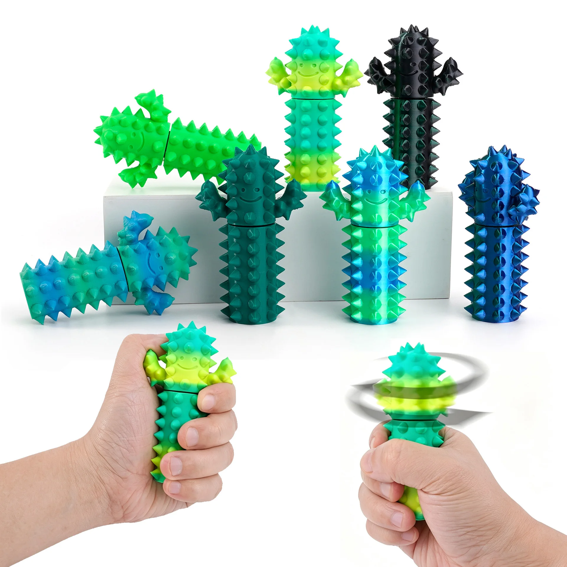 3D Printed Pressing Pain Rotating Cactus Plant Stimulation Finger Massage Sticks Fidget Spinner Stress Relief Toys for Kids Toys