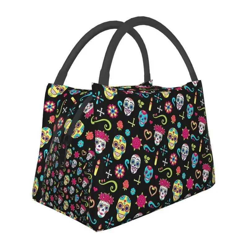 Day Of The Dead Sugar Skull Pattern Insulated Lunch Bags for Women Mexican Thermal Cooler Lunch Box Office Picnic Travel