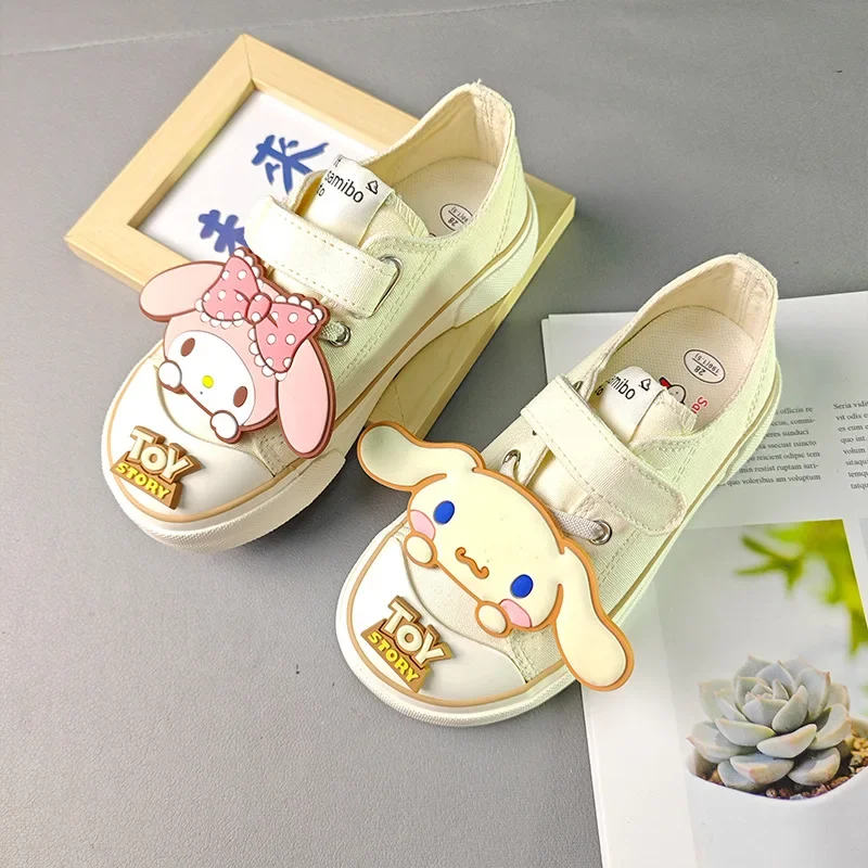 Cosplay Anime Sanrio Cinnamoroll scarpe di tela per ragazze Cute Cartoon lasso Melody Casual Board Shoes Sneakers moda per bambini