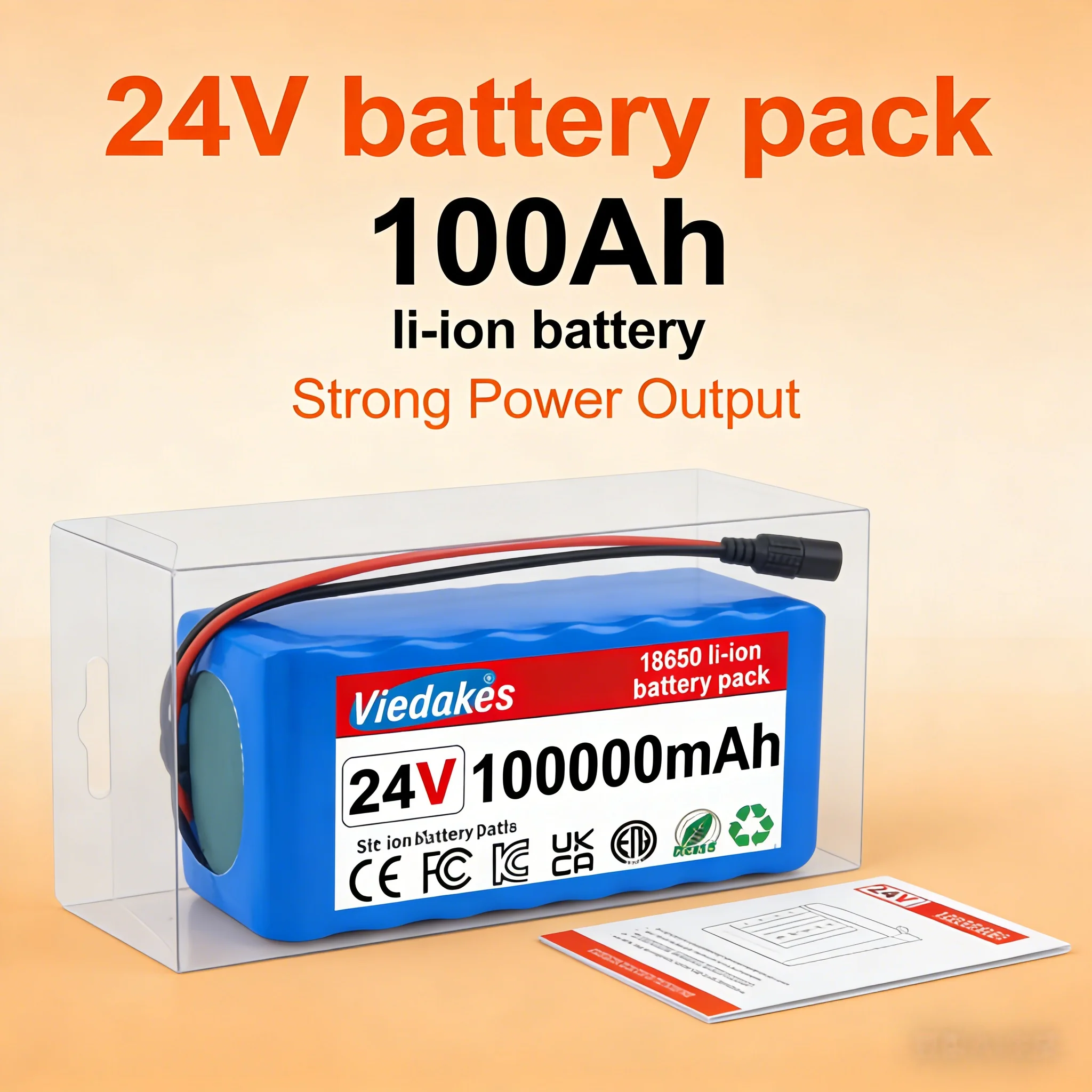 

High capacity 24V 100Ah Lithium Battery for Wheelchairs 7S3P 21700 100000mAh Rechargeable Pack with 29.4V 2A Fast Charger