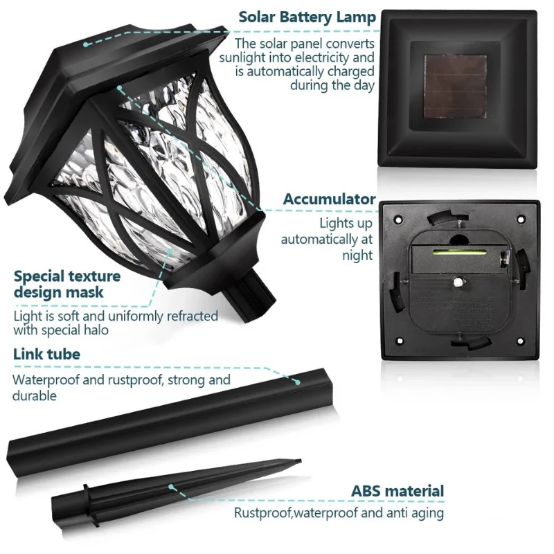 Солнечные фонари для дорожек, наружные фонари для сада, декоративные уличные фонари на солнечной батарее для двора, патио, ландшафта, дорожки