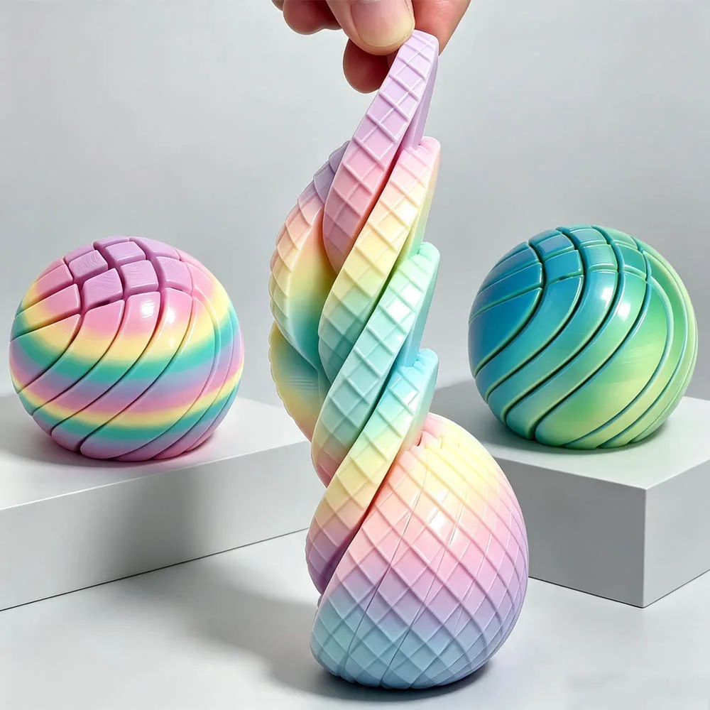 3D Printed Ball Fidget Twist Sphere Gear Circular Deformation Liquid Flow Ball Rotating Design Anxiety Relief Balls Gifts Toys