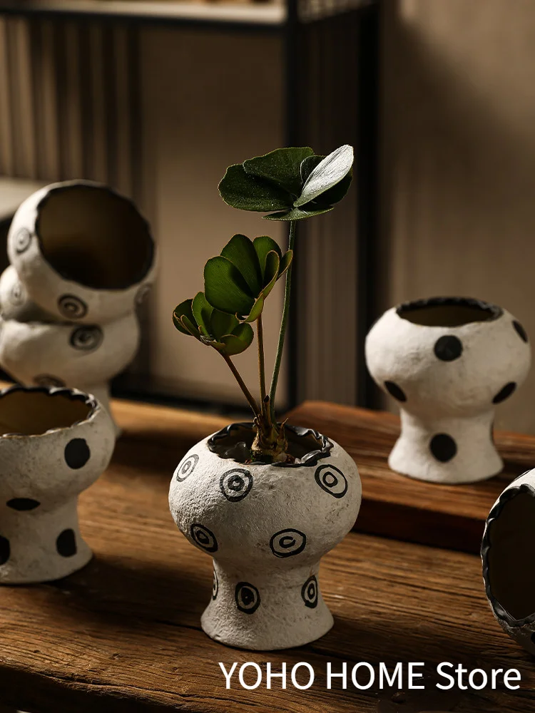 

Jingdezhen Ceramic Vase, Vintage Rustic Pottery Vessel, Zen-Inspired Wabi-Sabi Style, Small Clay Without Holes, Hydroponic Moss