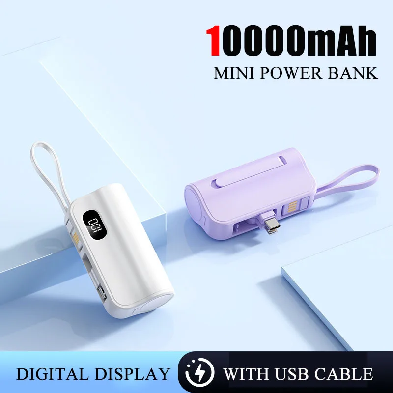 

Мини-Power Bank 10000 мАч, портативное зарядное устройство с цифровым дисплеем, быстрая зарядка, внешний аккумулятор Powerbank для iPhone 14 Samsung Xiaomi